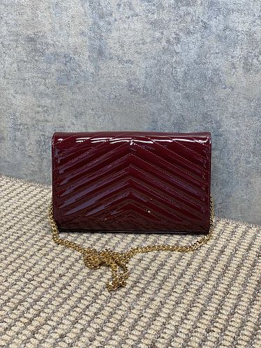 Saint Laurent (YSL) Burgundy Patent Leather Monogram Wallet