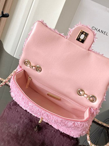 Chanel Pink Fringed Sequin Flap Bag