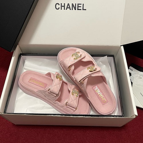 Chanel Pink Quilted CC Dad Sandals