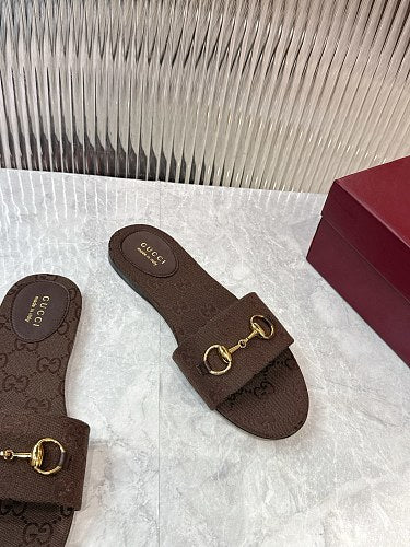Gucci GG Monogram Horsebit Flat Slide Sandals