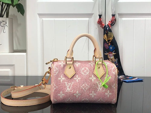 Louis Vuitton Nano Speedy Pink Monogram Jacquard Denim