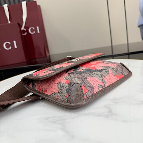Gucci Small GG Belt Bag in Pink & Red Camouflage Marbled GG Monogra