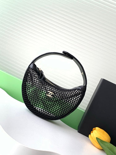 Chanel Black Mesh Crescent Hobo Bag