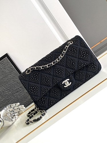 Chanel Black Crystal-Embellished Quilted Flap Bag