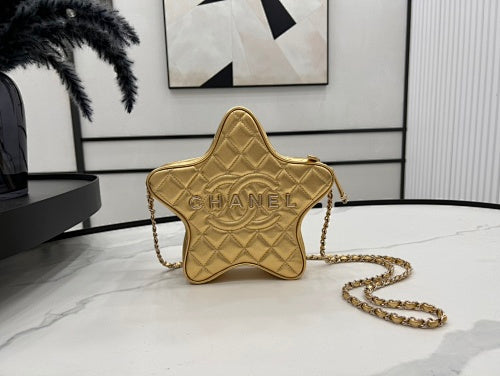 Chanel Gold Metallic Quilted Star-Shaped Chain Bag