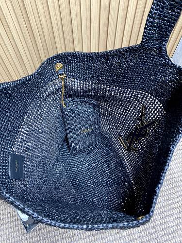Saint Laurent (YSL) Black Raffia Crochet Tote Bag