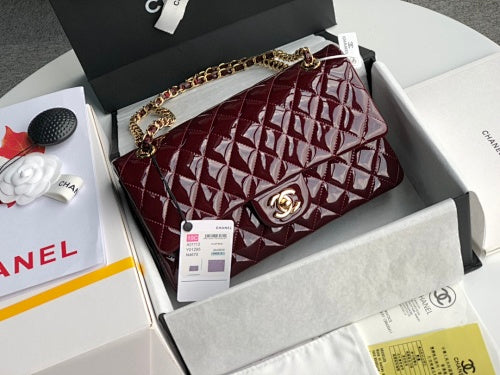 Chanel Burgundy Patent Leather Quilted Classic Double Flap Bag