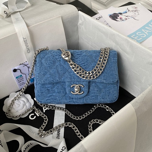 Chanel Blue Denim Camellia Jacquard Flap Bag