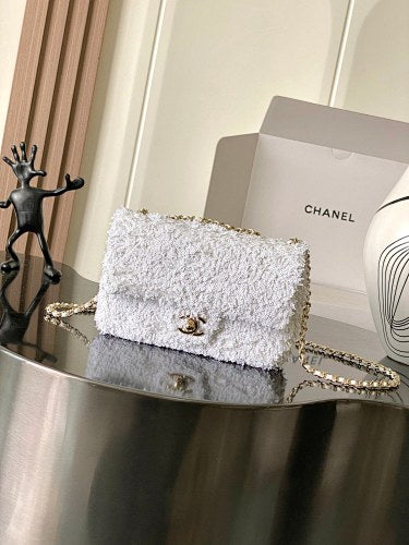 Chanel White Sequin Mini Flap Bag