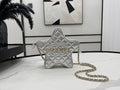 Chanel Silver Metallic Quilted Star-Shaped Chain Bag.