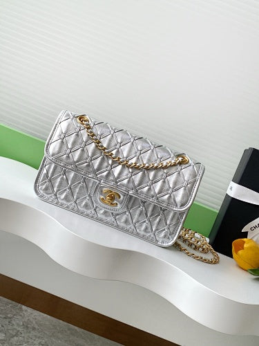 Chanel Metallic Silver Quilted Flap Bag