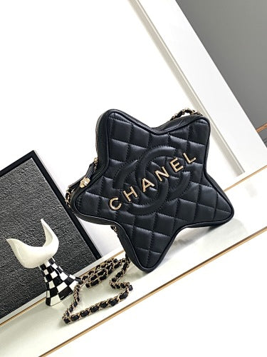Chanel Black Quilted Star-Shaped Chain Crossbody Bag