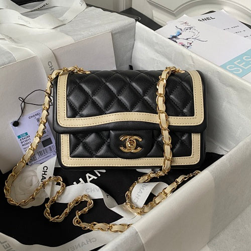 Chanel Black & Beige Two-Tone Quilted Flap Bag
