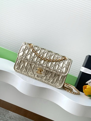 Chanel Metallic Champagne Gold Geometric Quilted Flap Bag