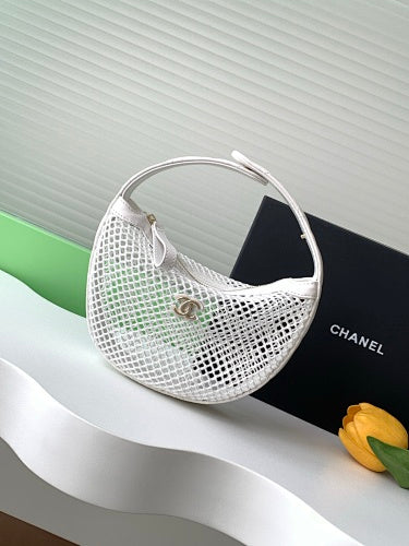 Chanel White Mesh Crescent Hobo Bag