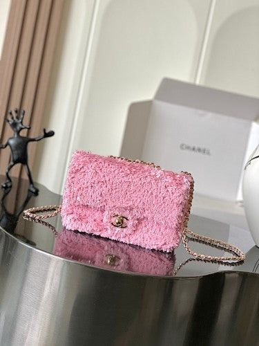 Chanel Pink Fringed Sequin Flap Bag