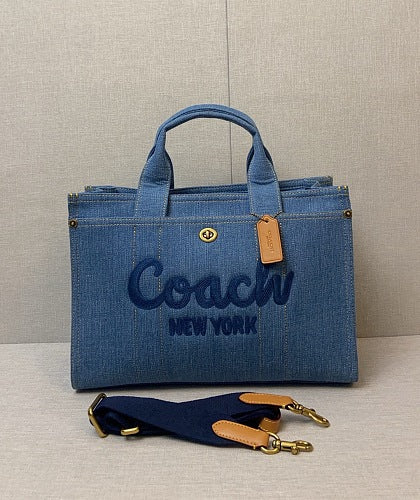 Coach Denim Cargo Tote Bag with Embroidered Logo