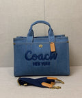 Coach Denim Cargo Tote Bag with Embroidered Logo