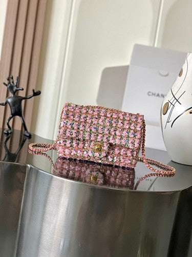 Chanel Pink Sequin Mini Rectangular Flap Bag