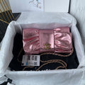 Chanel Metallic Pink Ruched Flap Bag / Chain Shoulder Bag