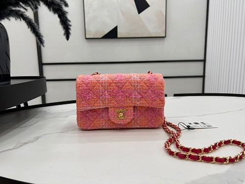 Chanel Pink & Orange Tweed Mini Flap Bag