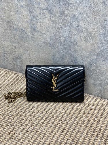 Saint Laurent (YSL) Black Patent Leather Monogram Wallet