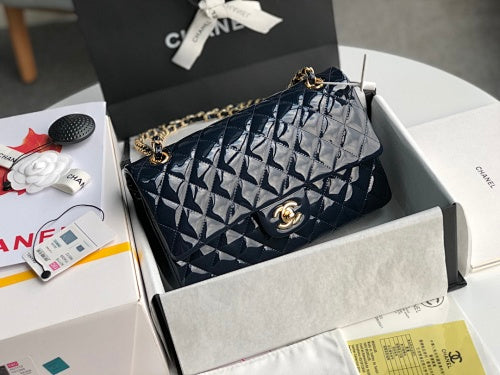 Chanel Black Patent Leather Quilted Classic Double Flap Bag