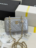 Chanel Silver Metallic Quilted Vanity Case