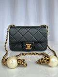 Chanel Black Quilted Flap Bag with Pearl-Embellished Chain Strap