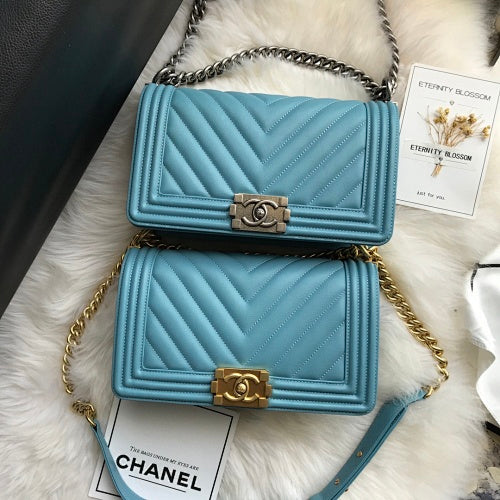 Chanel Teal Chevron Quilted Boy Bag