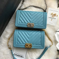 Chanel Teal Chevron Quilted Boy Bag