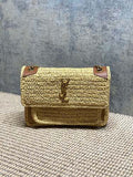 Saint Laurent (YSL) Natural Raffia Crochet Niki-Style Flap Bag