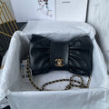 Chanel Metallic Black Ruched Flap Bag / Chain Shoulder Bag.