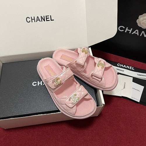 Chanel Pink Quilted CC Dad Sandals