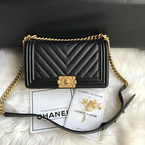 Chanel Black Chevron Quilted Boy Bag