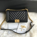 Chanel Black Chevron Quilted Boy Bag