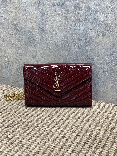 Saint Laurent (YSL) Burgundy Patent Leather Monogram Wallet