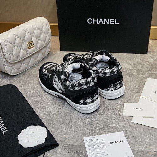 Chanel CC Logo Tweed & Suede Low-Top Sneakers