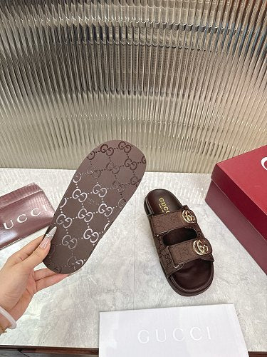 Gucci GG Monogram Double-Strap Slide Sandals