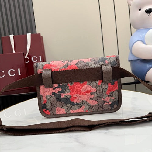 Gucci Small GG Belt Bag in Pink & Red Camouflage Marbled GG Monogra