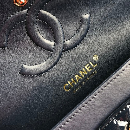 Chanel Black Patent Leather Quilted Classic Double Flap Bag