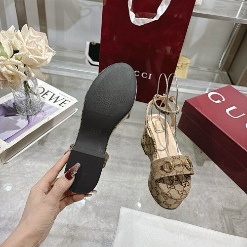 Gucci GG Monogram Platform Wedge Sandals