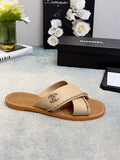 Chanel CC Logo Chain-Trim Crisscross Slide Sandals