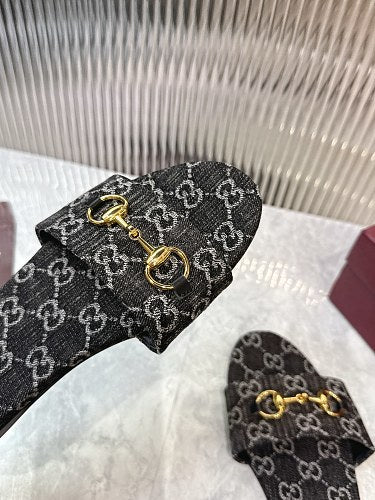Gucci GG Monogram Horsebit Flat Slide Sandals
