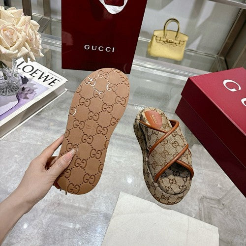Gucci GG Monogram Canvas Platform Slide Sandals