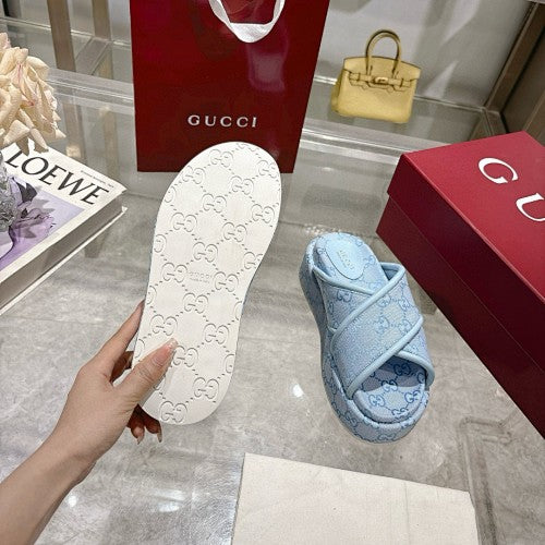 Gucci GG Supreme Canvas Crossover Platform Sandals