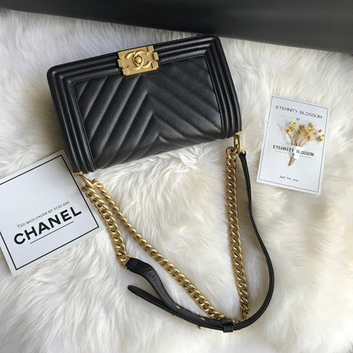 Chanel Black Chevron Quilted Boy Bag