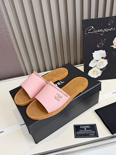 Chanel CC Logo Chain-Trim Slide Sandals