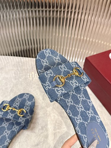 Gucci GG Denim Horsebit Thong Sandals