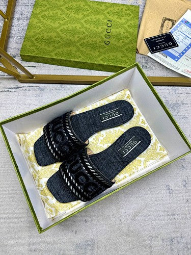 Gucci Logo Denim Slide Sandals
